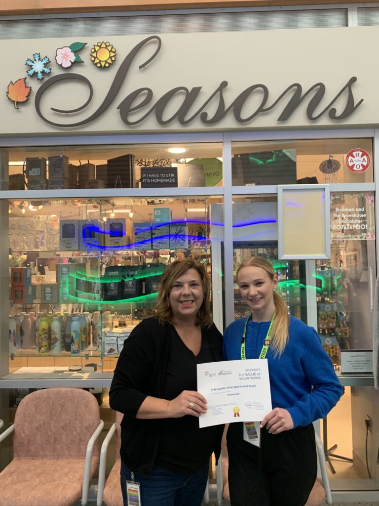 Congratulations Victoria Kerr, winner of the 2024 Seasons Gift Shop Volunteer Award.